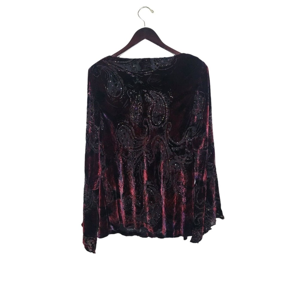 Carmen Marc Valvo Size 2x Bell Sleeve Cowl Neck Paisley Velvet Top Blouse Gothic - Picture 2 of 12